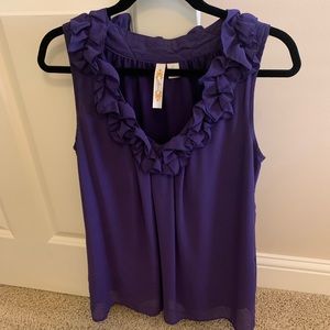 Ruffled V neck blouse. Beautiful Vibrant color!